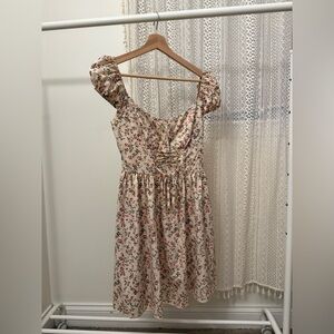 Beige Ditsy Floral Corset Detail Tea Dress